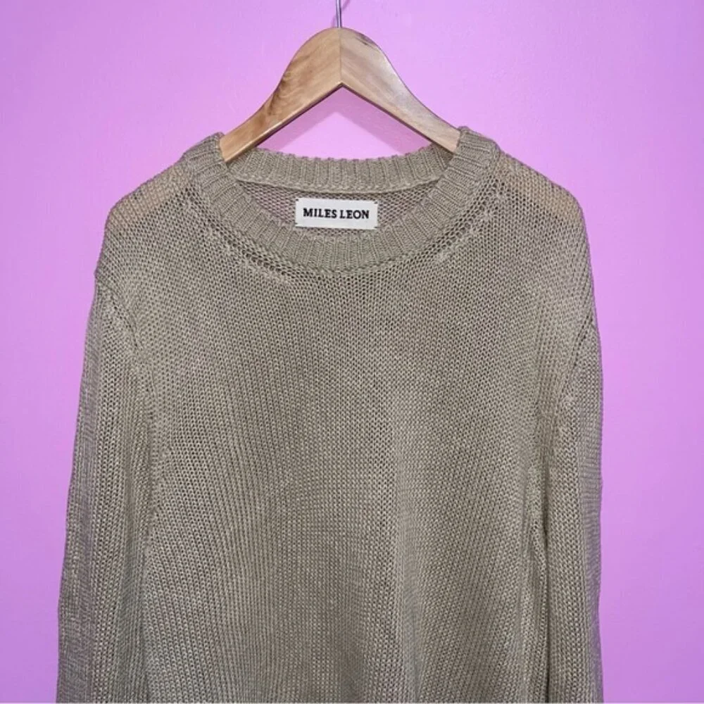 Miles Leon Linen Cotton-Blend‎ Sweater Men’s XL Mushroom Tan
